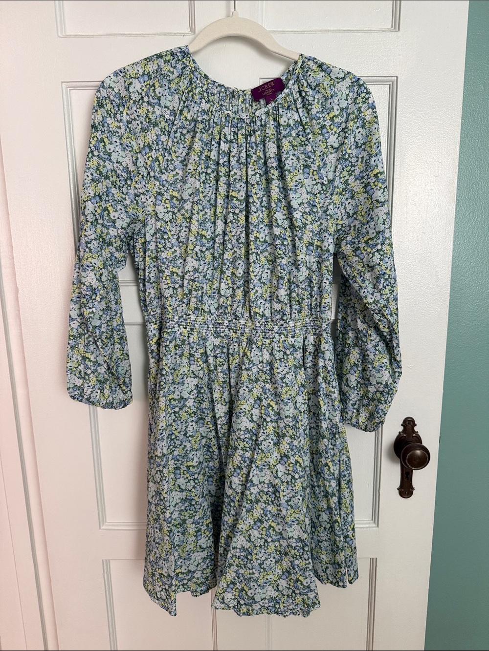 J. Crew Blue and Green Floral Asymmetrical Dress